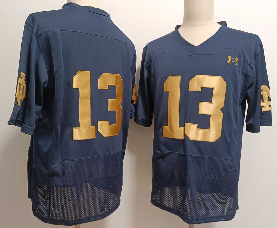 Mens Notre Dame Fighting Irish #13 Riley Leonard Navy Blue College Stitched Jersey